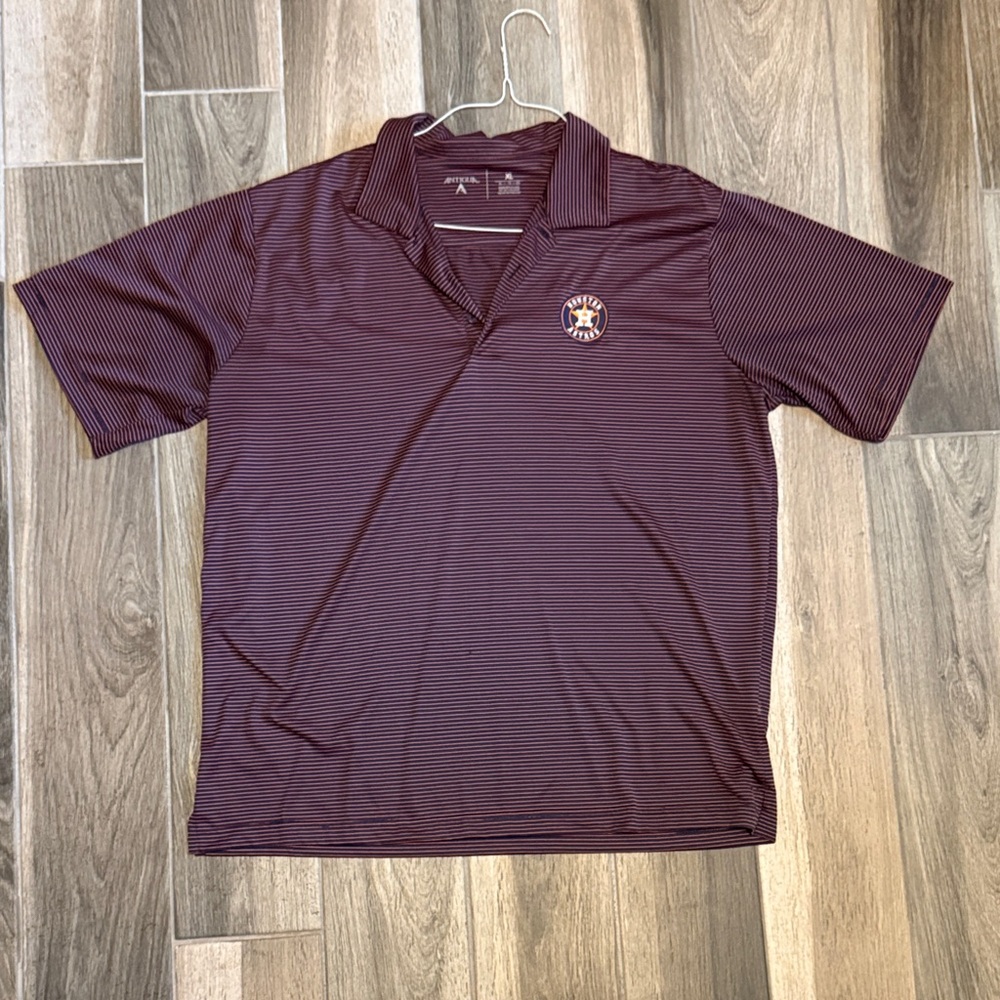 Men's Astros Navy & Orange Stripe Polo Shirt